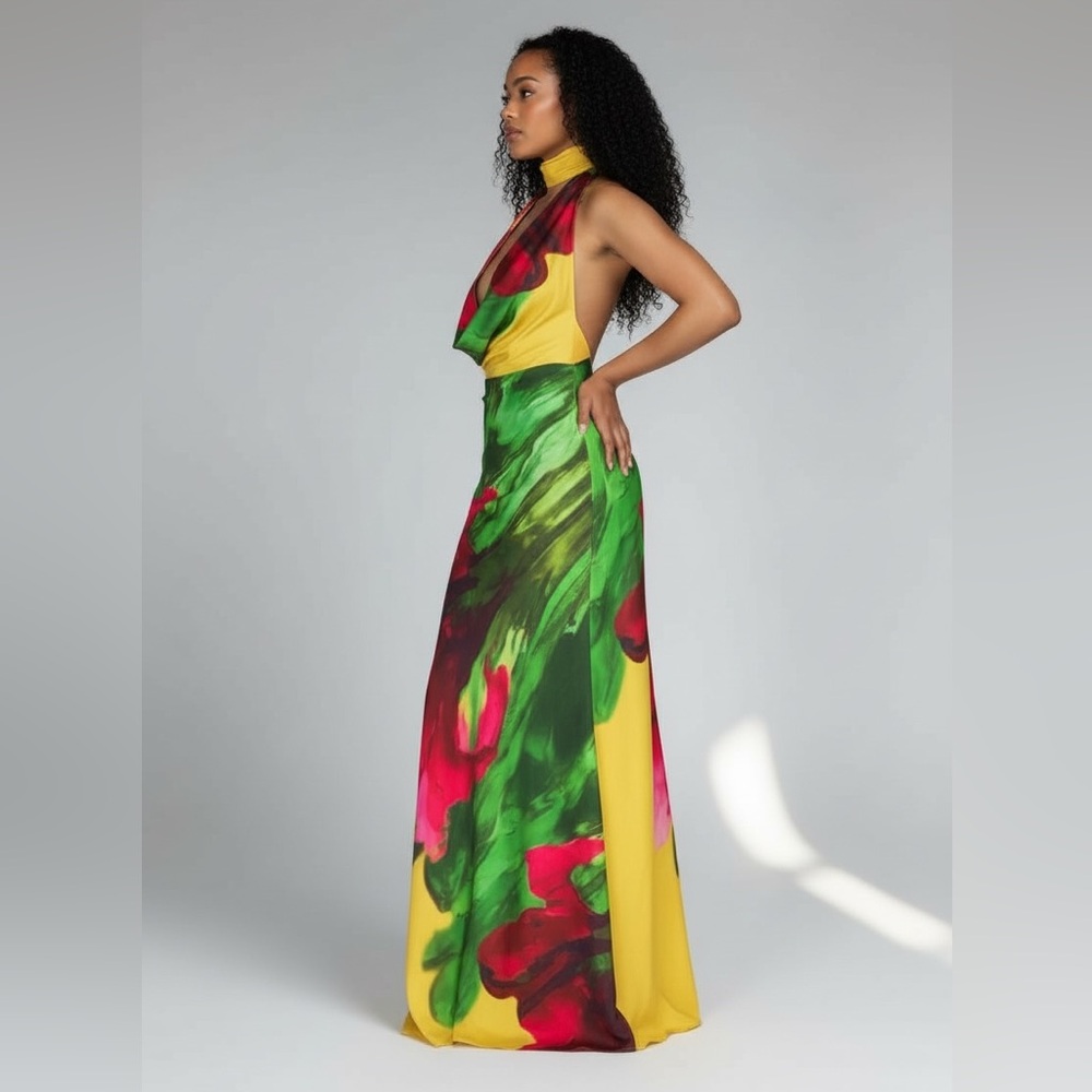 Multicolor Halter Maxi Dress - Picture 2 of 4